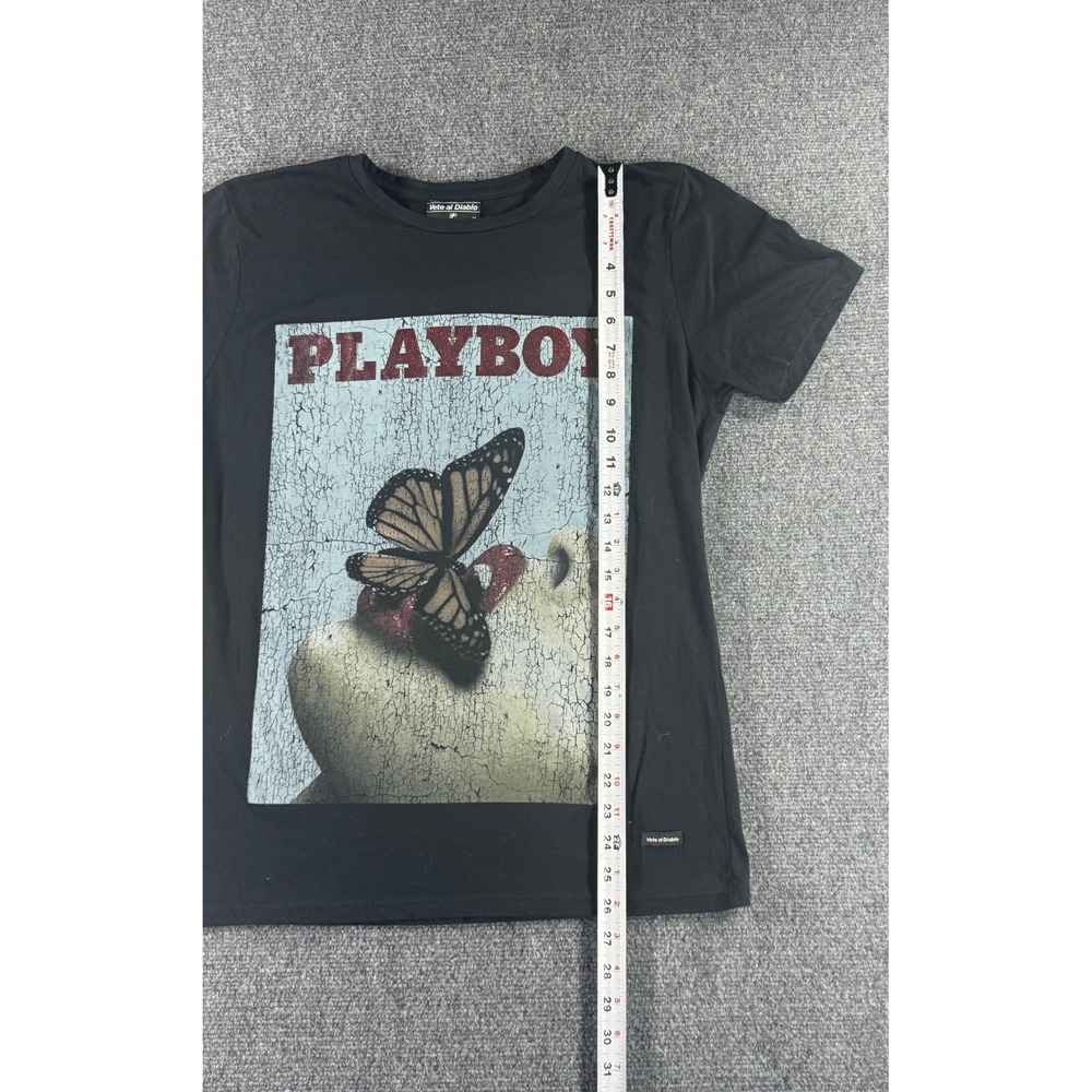 Vete al Diablo Playboy Graphic T-Shirt Mens Medium Black Butterfly Print Tee - Picture 5 of 6